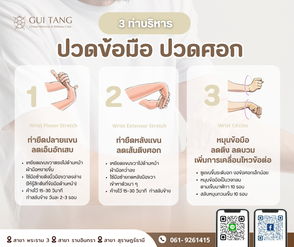 3 ท่าบริหาร ปวดข้อมือ ปวดศอก  ป้องกันปวดเรื้อรัง